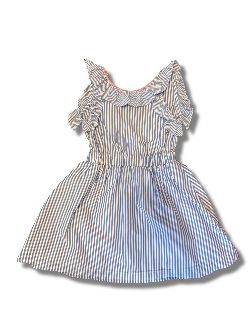 Crew cuts Girls Size 5 Blue & White Striped Dress Ruffles Lined Preppy - Picture 1 of 6